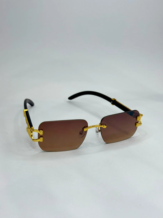 Luxury Vintage brown shade Square Frameless Fashion Glasses with Gold Metal Frame Buy Luxury