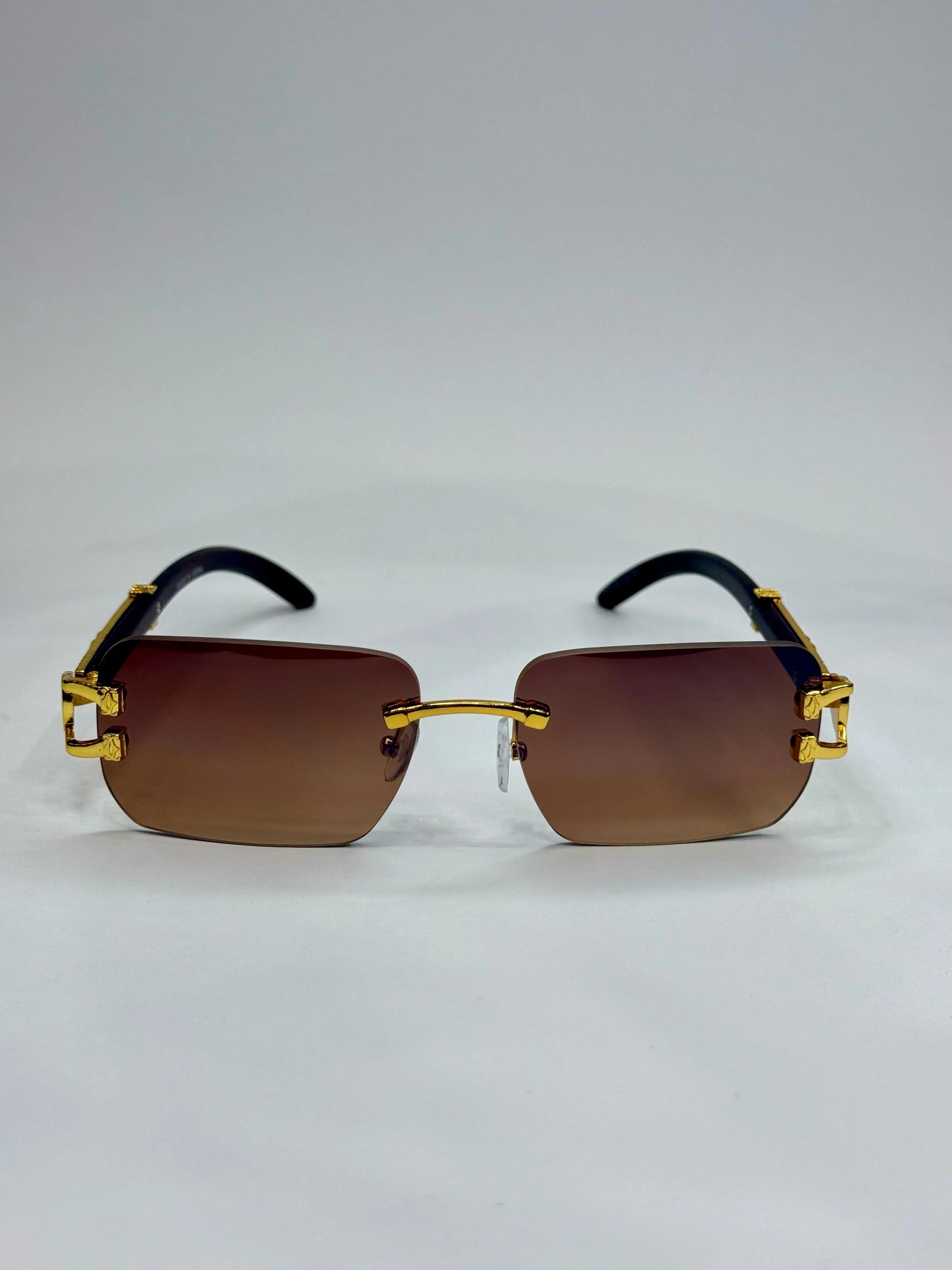 Luxury Vintage brown shade Square Frameless Fashion Glasses with Gold Metal Frame Buy Luxury