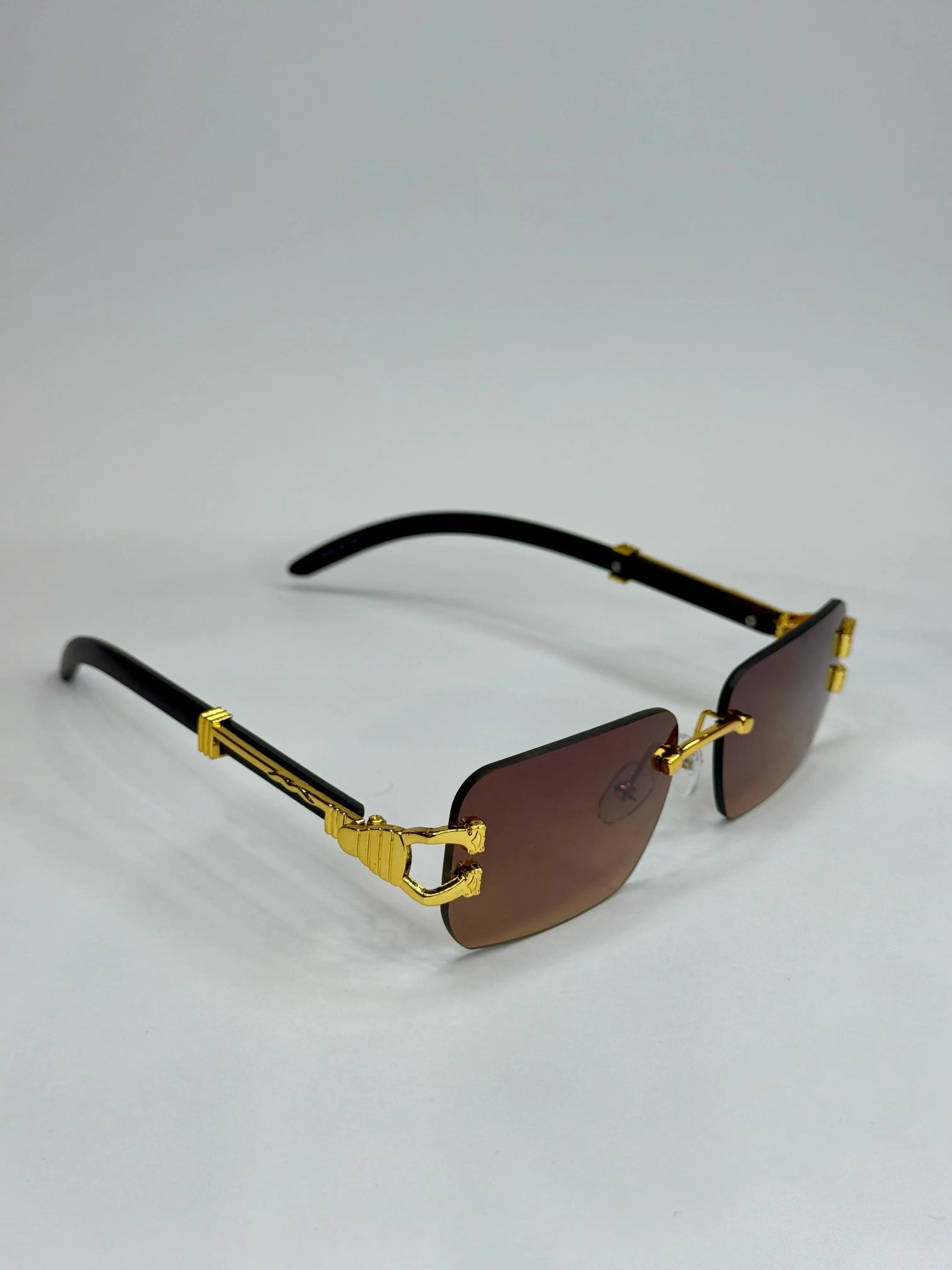 Luxury Vintage brown shade Square Frameless Fashion Glasses with Gold Metal Frame Buy Luxury
